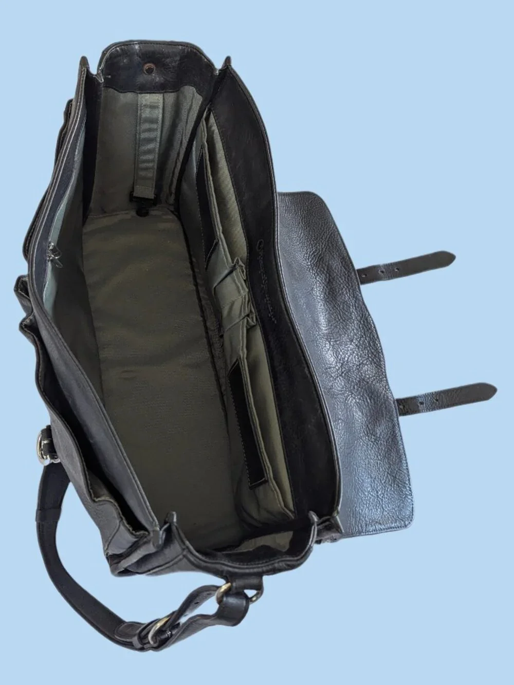 Glaser Designs San Francisco Hand Burnished Black Marbled Leather Flapover Bag